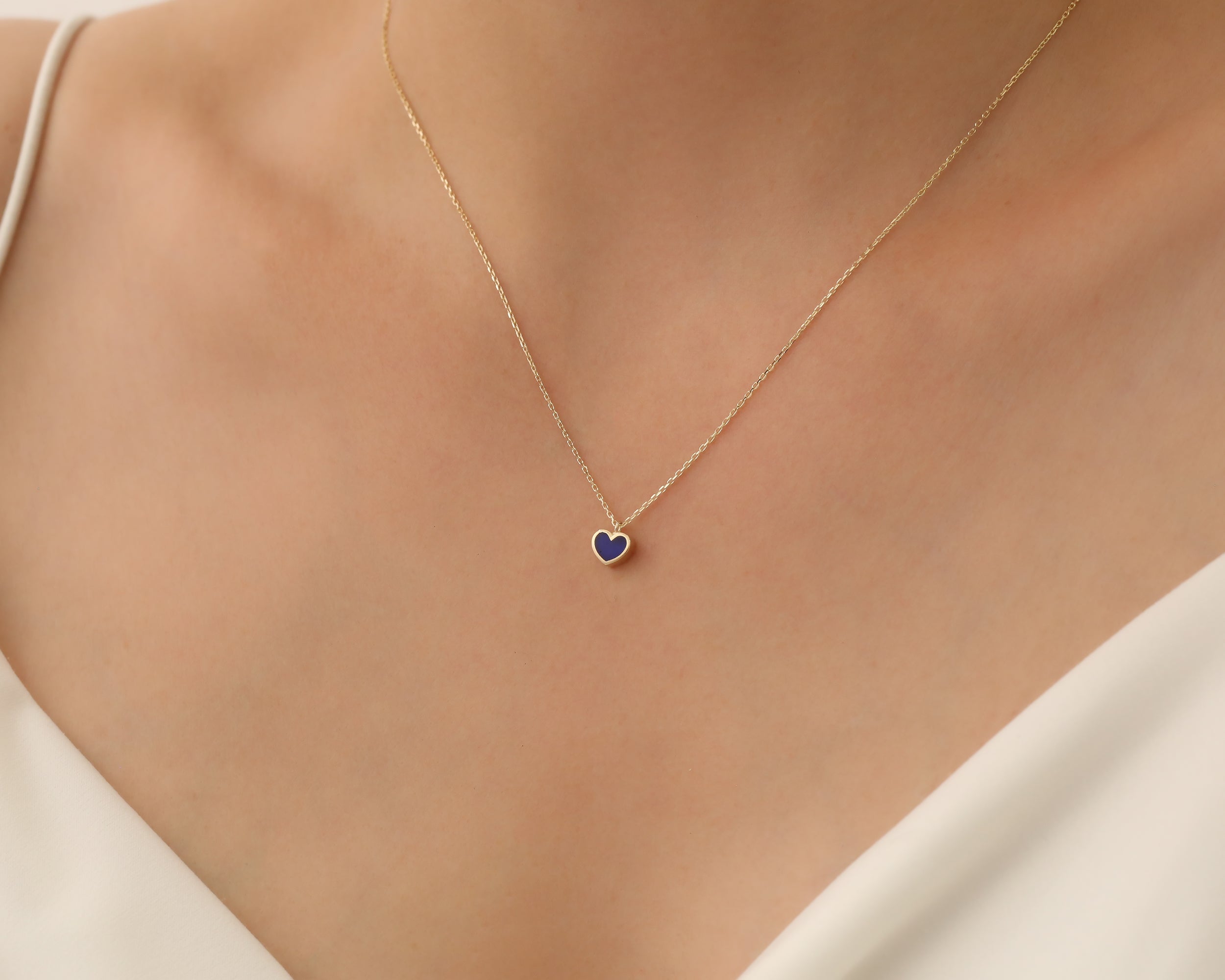 14K Gold Minimalist Enamel Heart Necklace