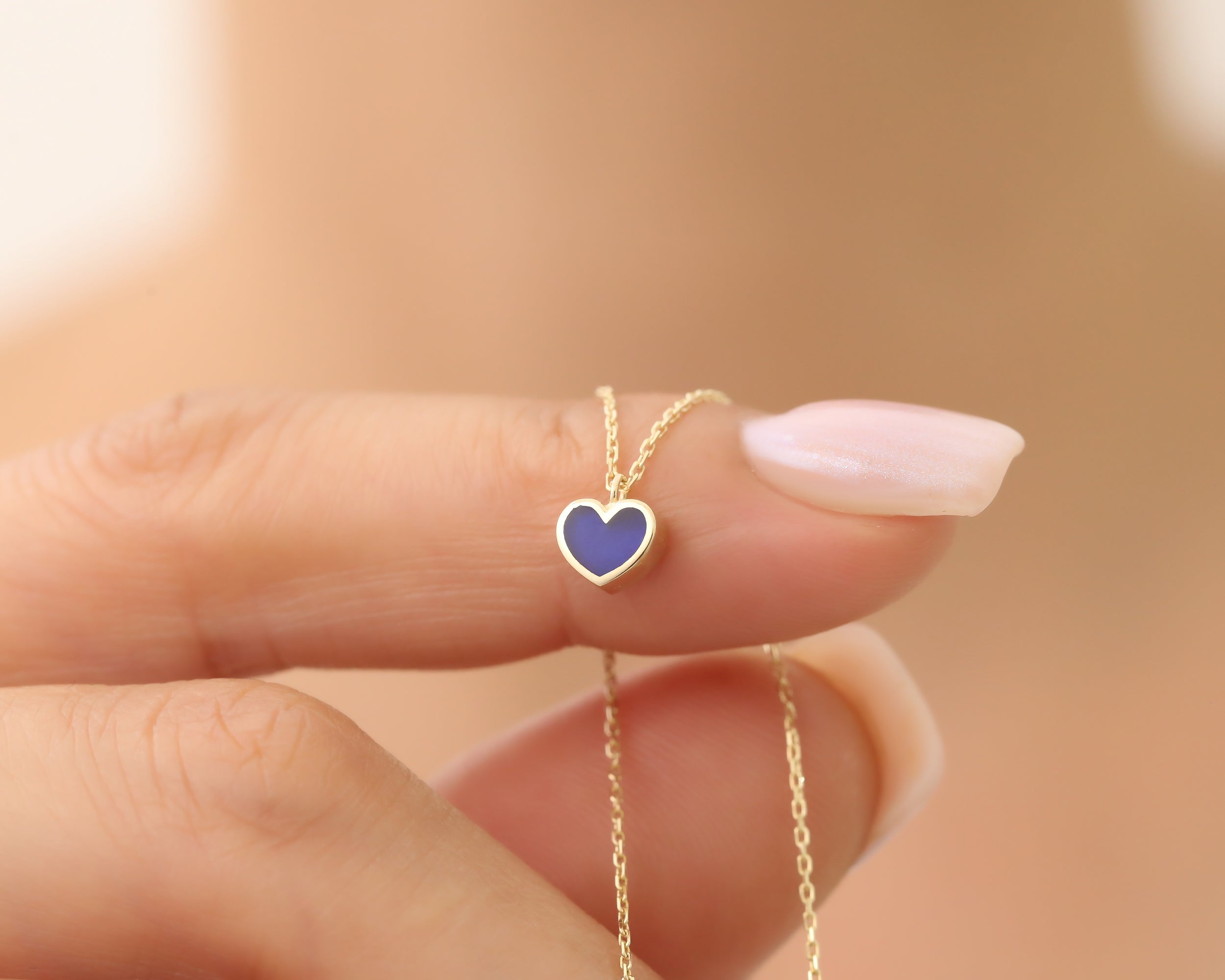 14K Gold Minimalist Enamel Heart Necklace