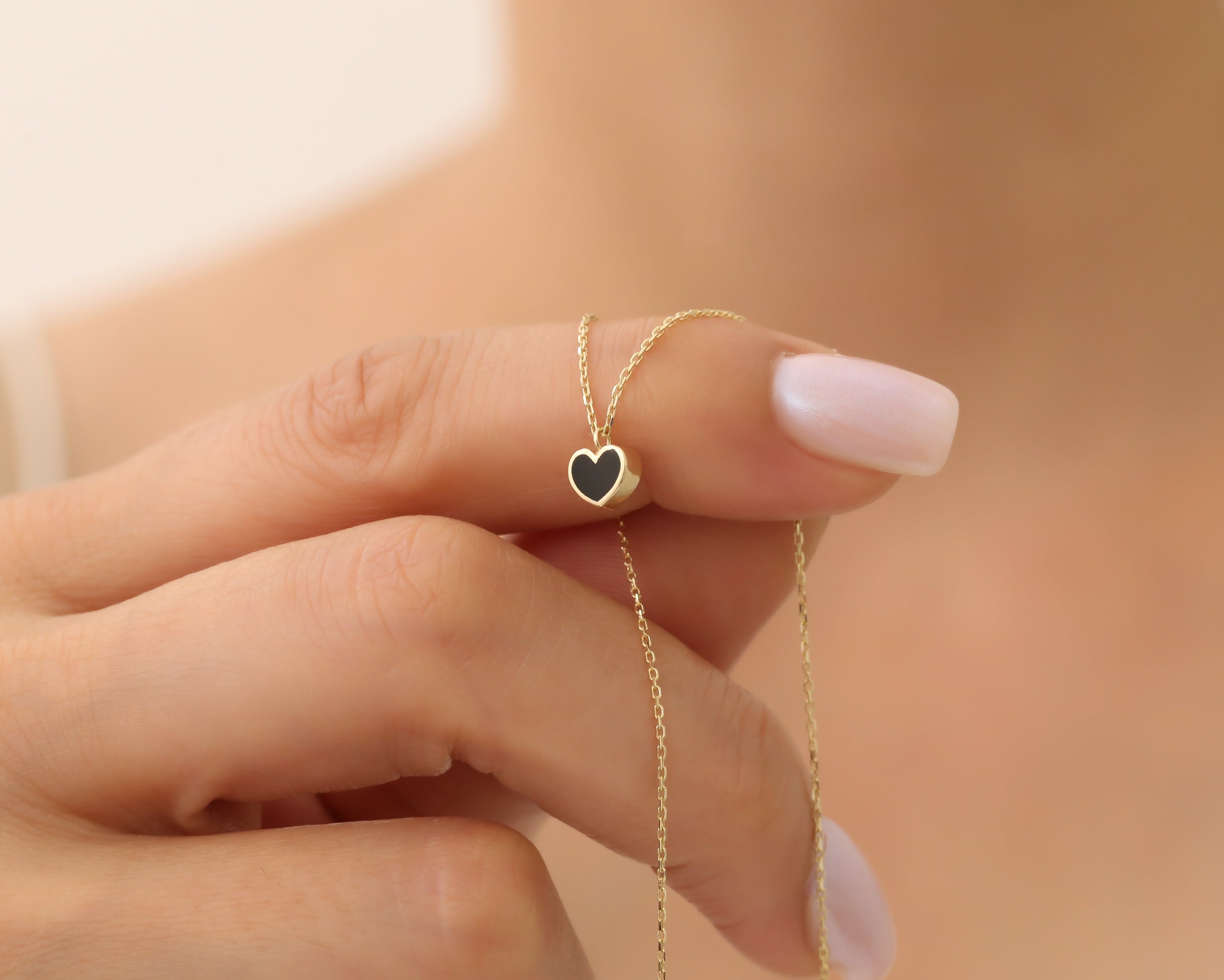 14K Gold Minimalist Enamel Heart Necklace