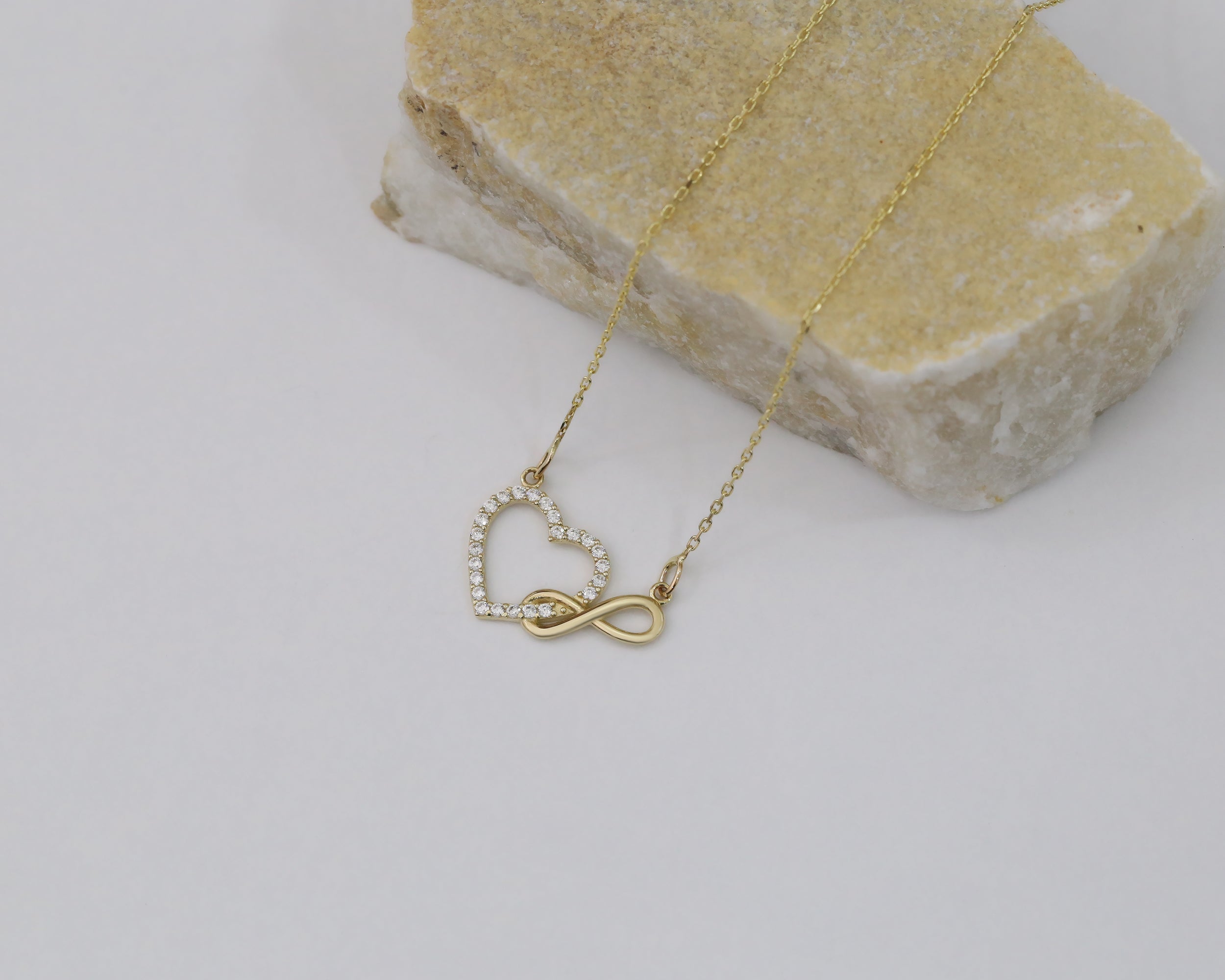 14K Solid Gold Heart & Infinity Necklace