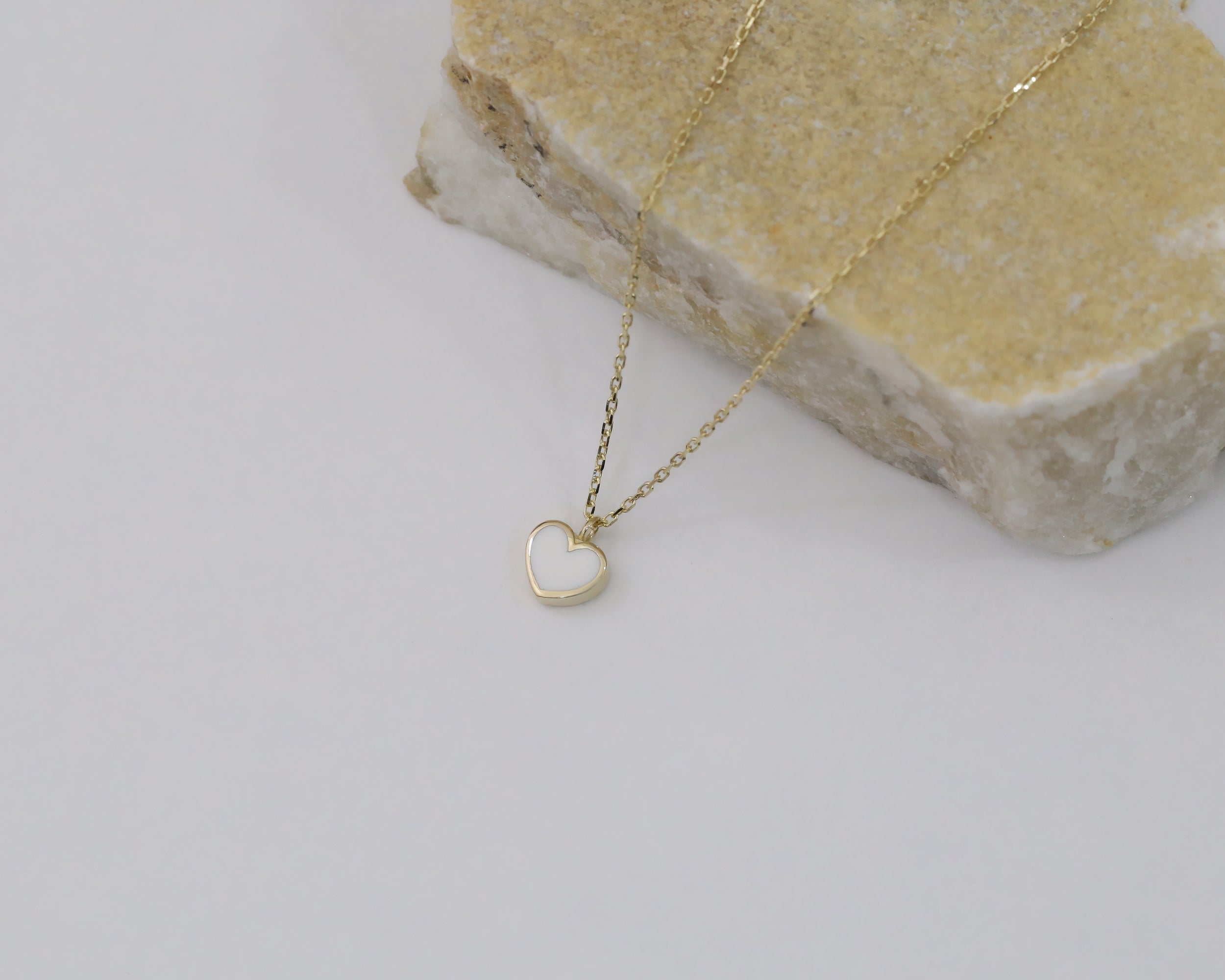 14K Gold Minimalist Enamel Heart Necklace