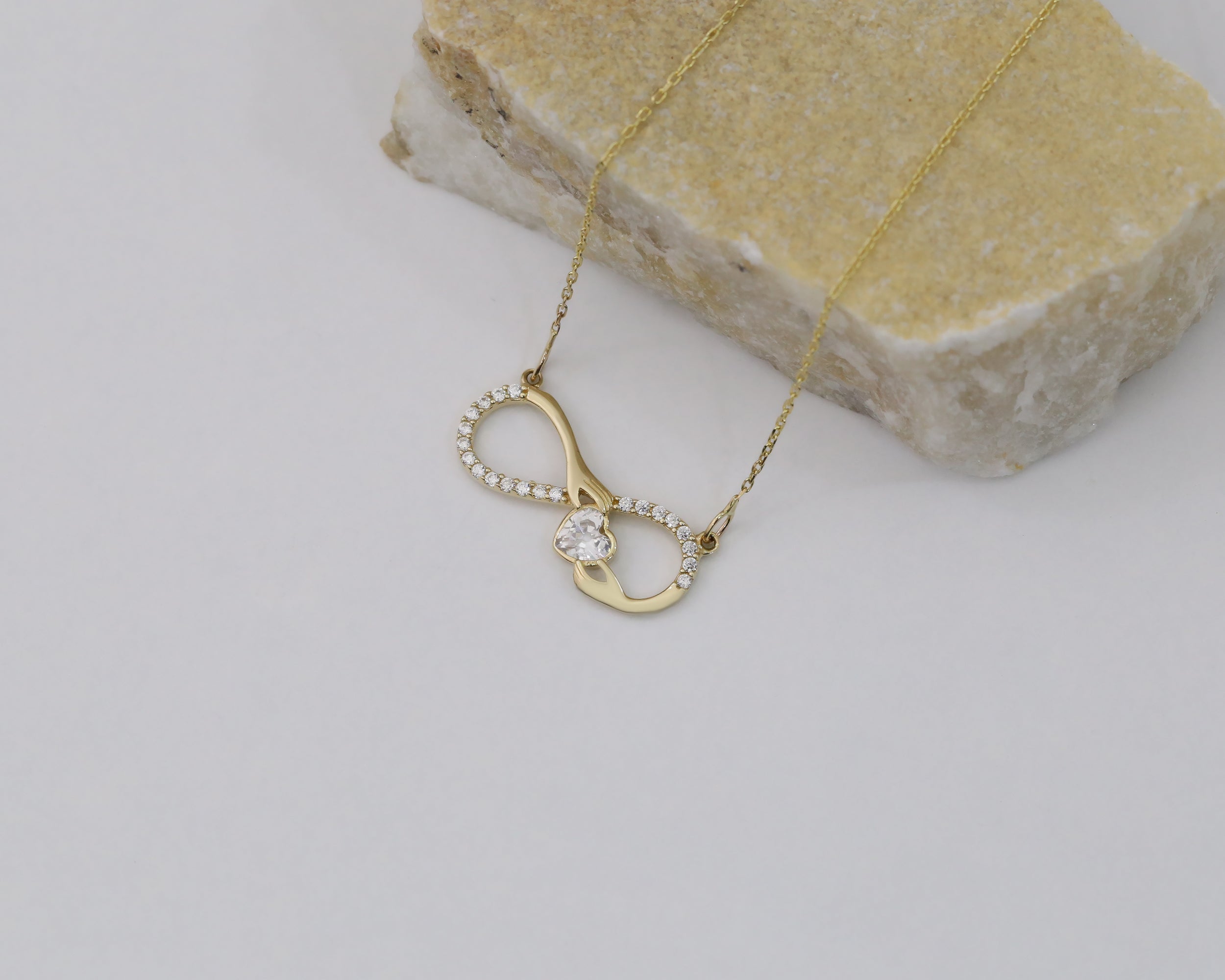 14K Solid Gold Diamond Infinity Heart Necklace - Elegant and Timeless Gift for Her