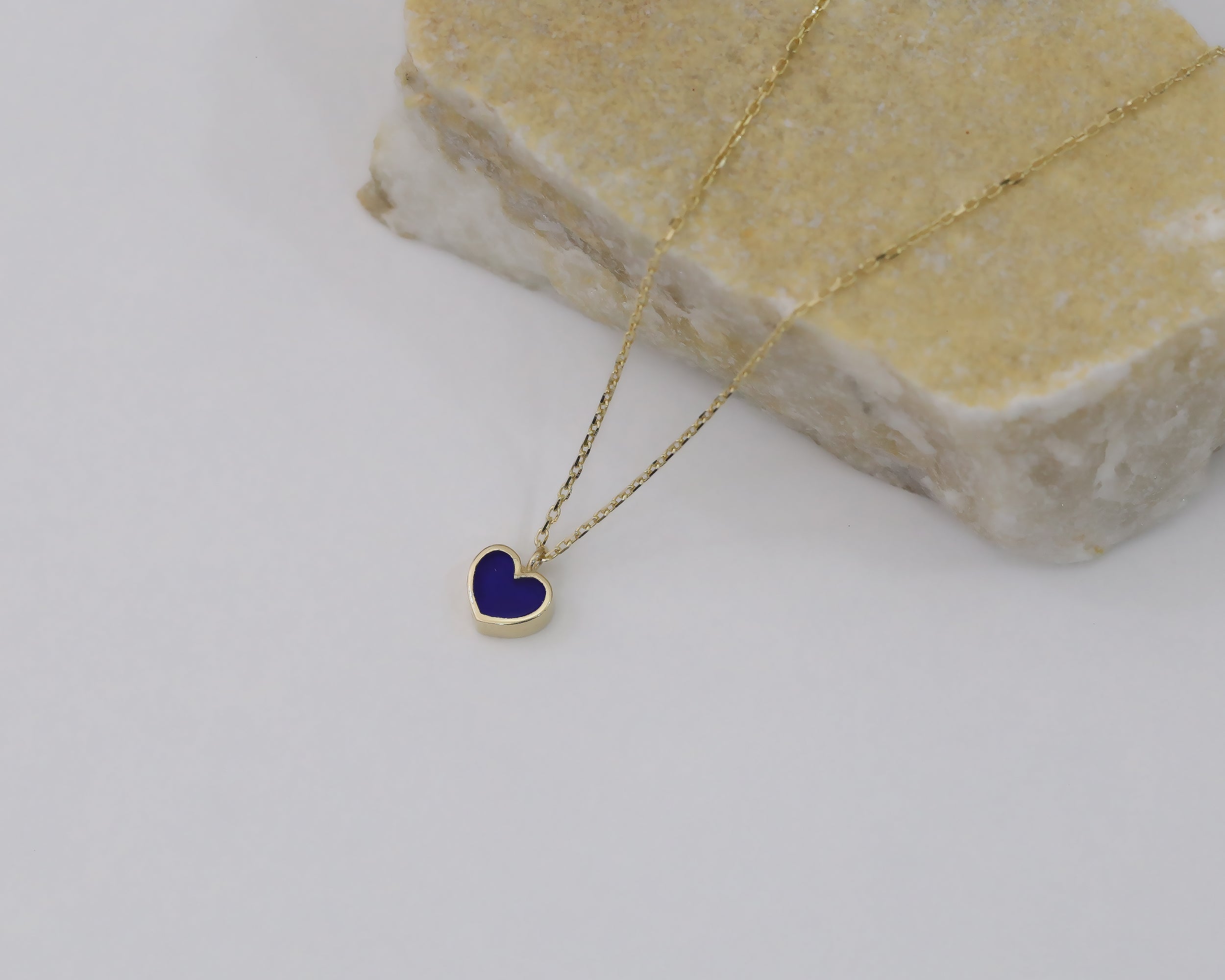 14K Gold Minimalist Enamel Heart Necklace