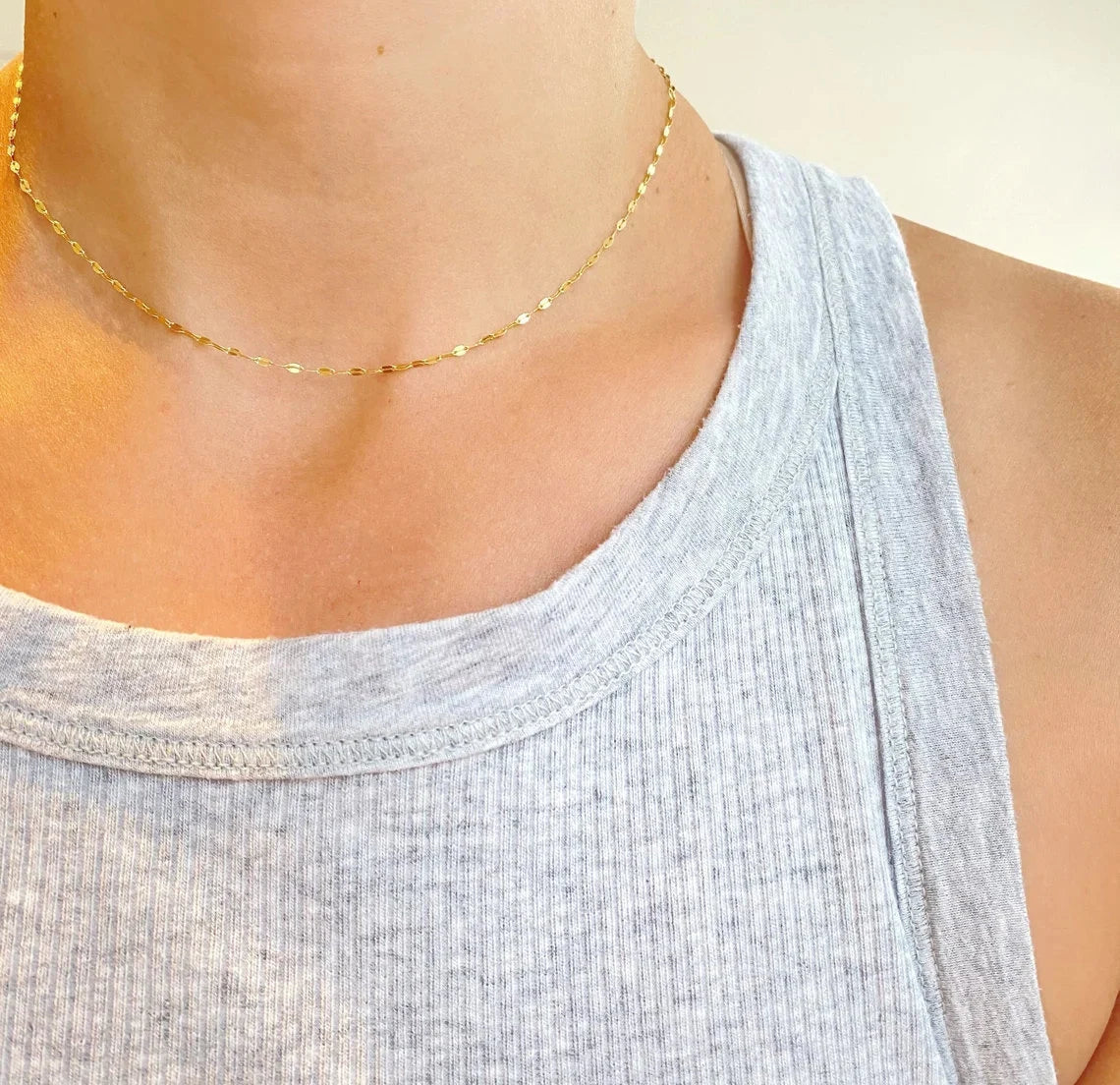 Sparkle Chain Necklace | 14K Gold Twisted Mirror Chain | Varto Jewelry