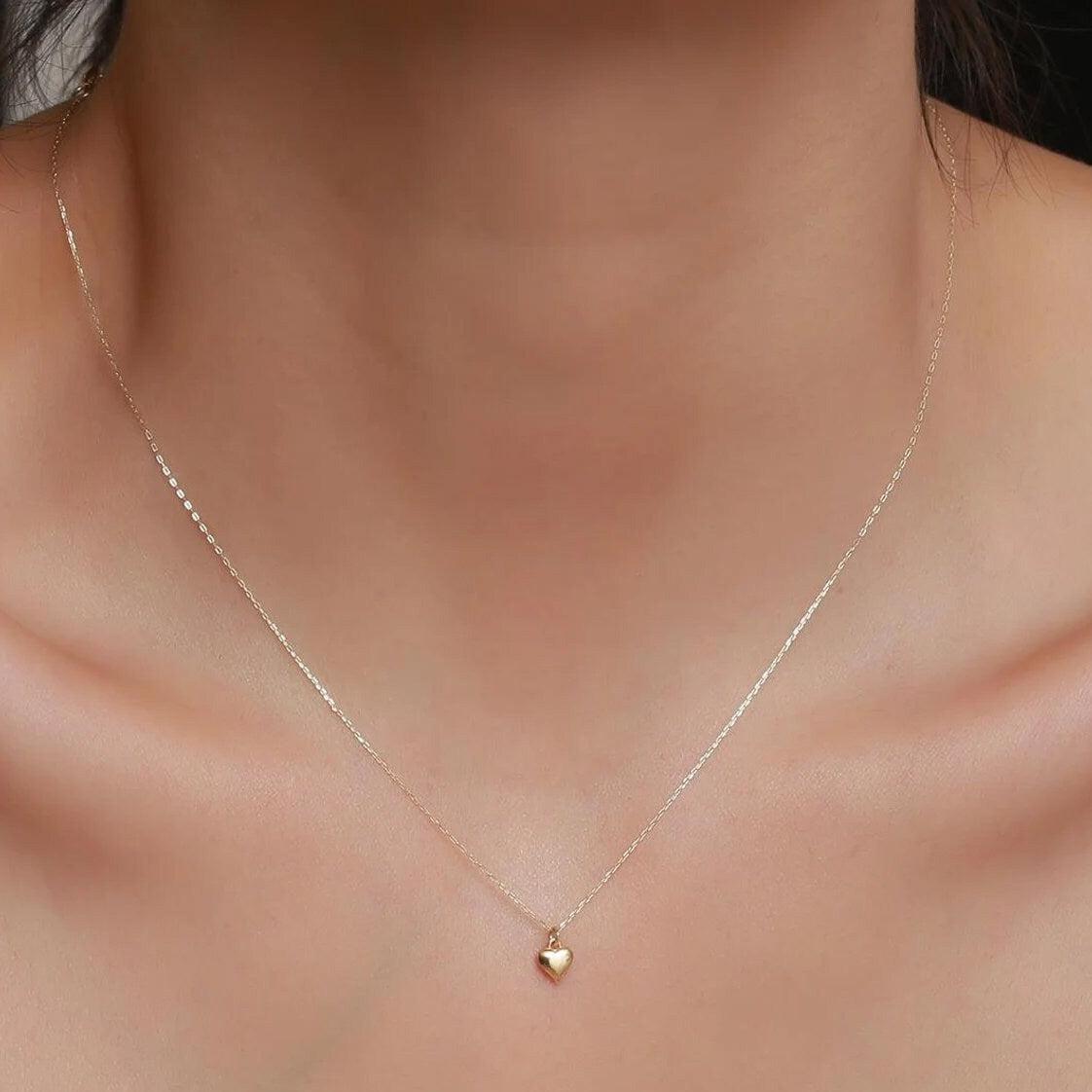 Tiny Gold Heart Necklace | 14K Solid Gold Gift For Her | Varto Jewelry