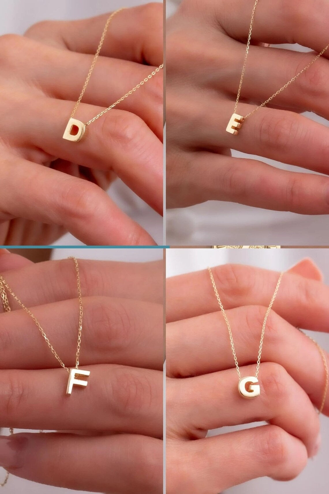 Custom Letter Necklace | 14K Solid Gold Letter Pendant | Varto Jewelry