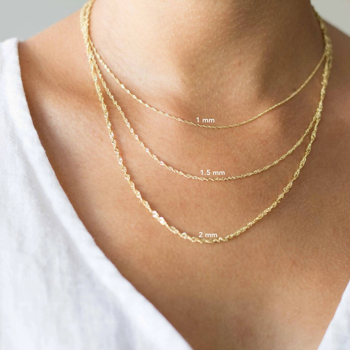 Singapore Chain Necklace |14k Gold Twist Chain Necklace| Varto Jewelry