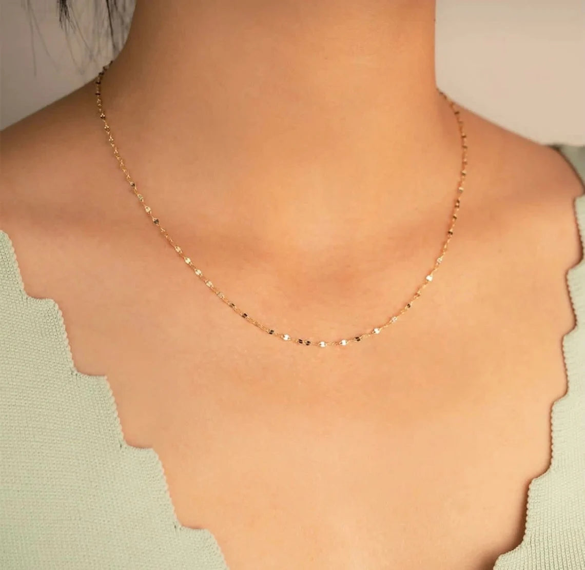 Sparkle Chain Necklace | 14K Gold Twisted Mirror Chain | Varto Jewelry