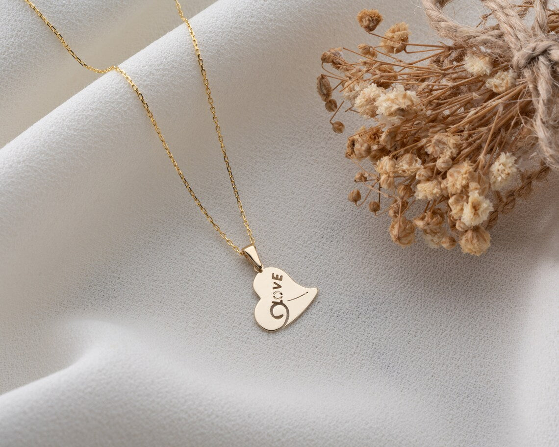 Gold Heart Pendant Necklace | Heart Love Pendant | Varto Jewelry