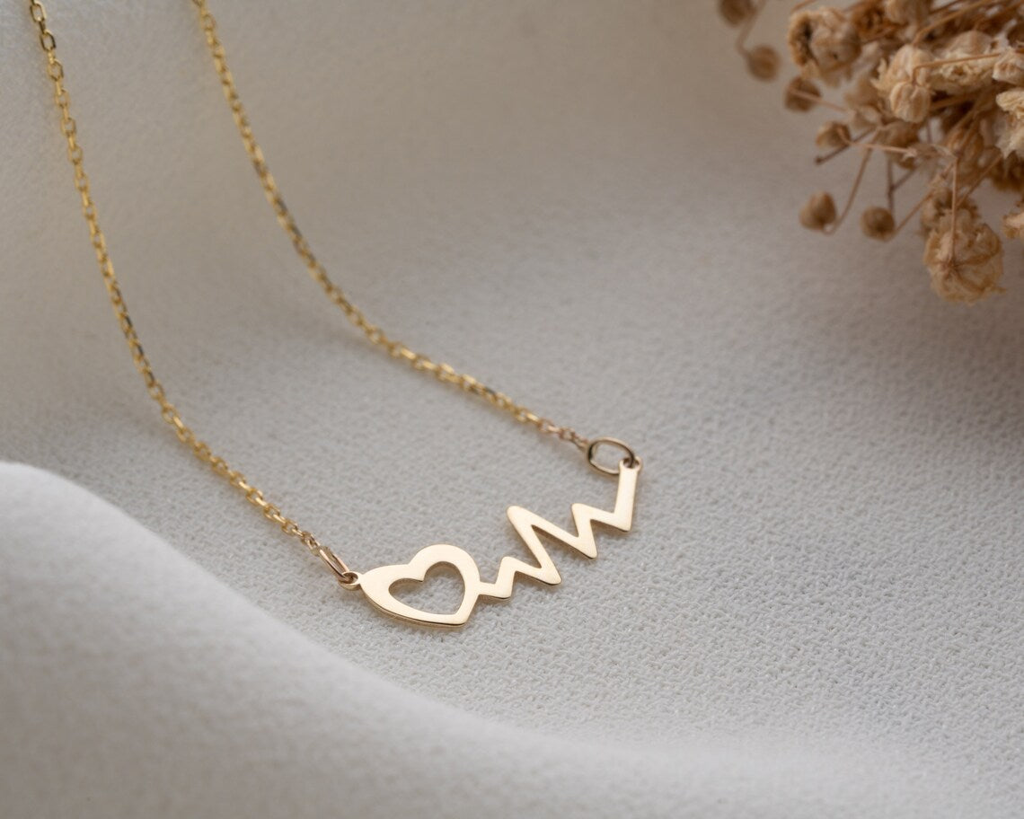 Necklace With Heartbeat | 14k Gold EKG Necklace | Varto Jewelry