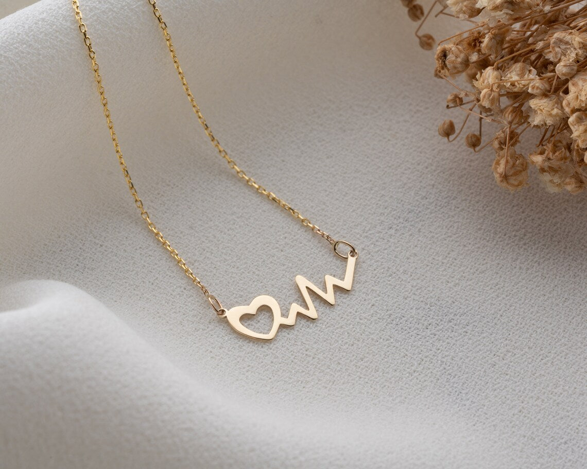 Necklace With Heartbeat | 14k Gold EKG Necklace | Varto Jewelry