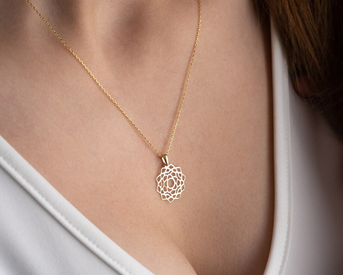 Gold Flower Necklace | 14K Gold Chakra Charm Necklace | Varto Jewelry