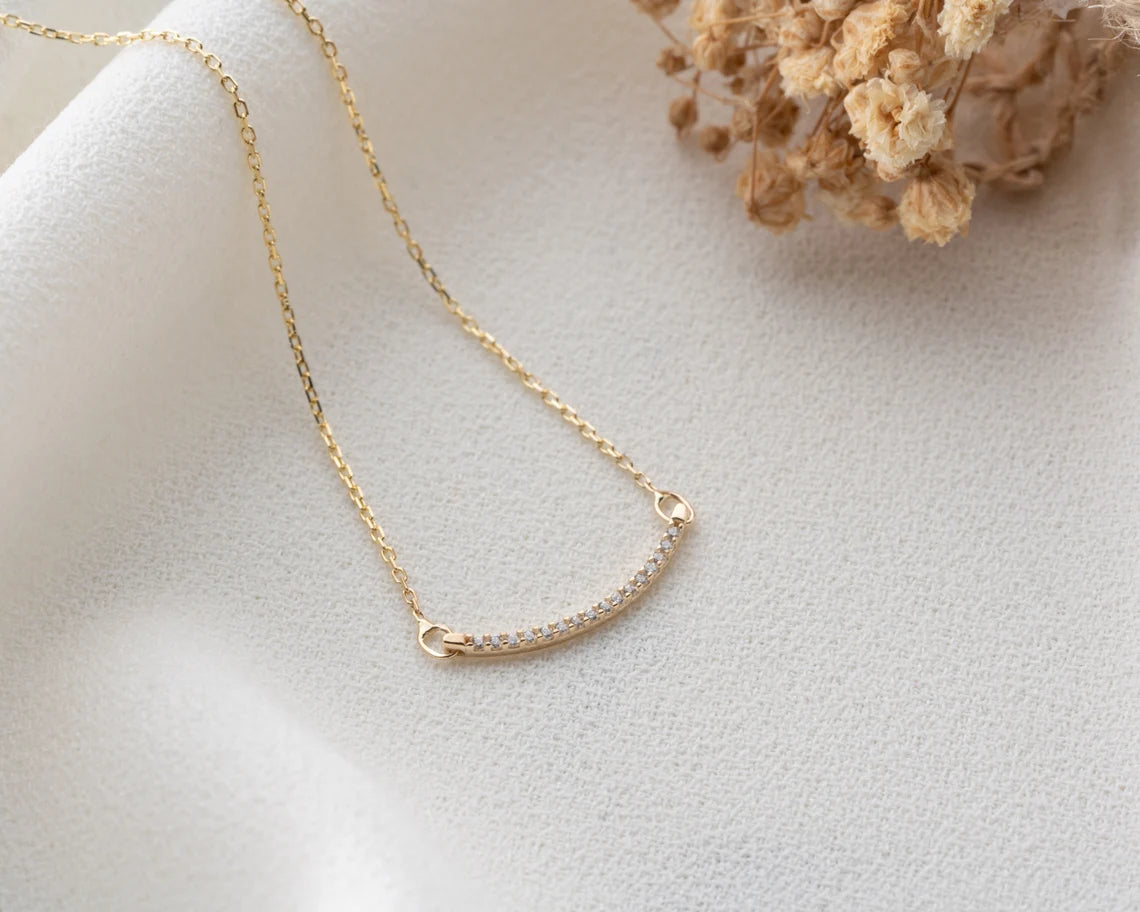 Gold Necklace With Bar | 14k Gold Curve Necklace | Varto Jewelry