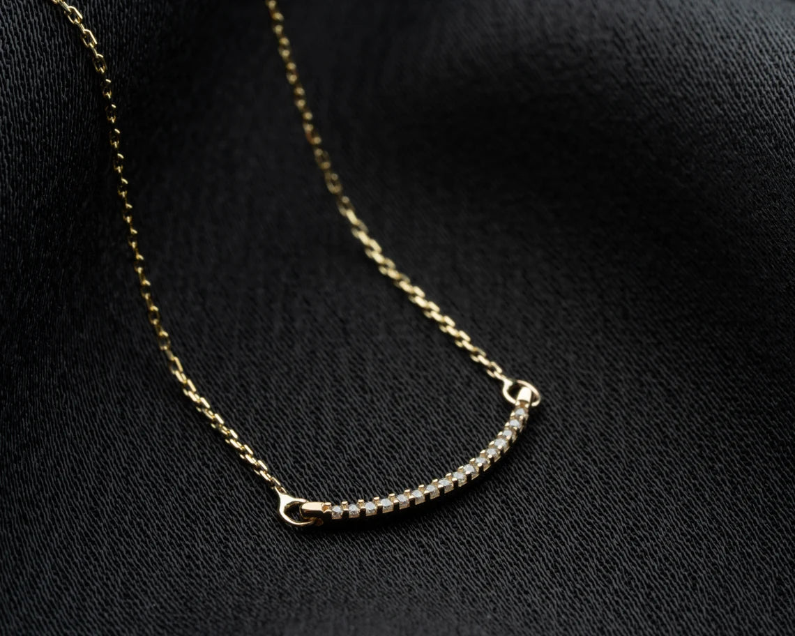 Gold Necklace With Bar | 14k Gold Curve Necklace | Varto Jewelry