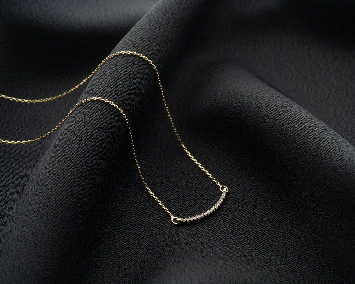 Gold Necklace With Bar | 14k Gold Curve Necklace | Varto Jewelry