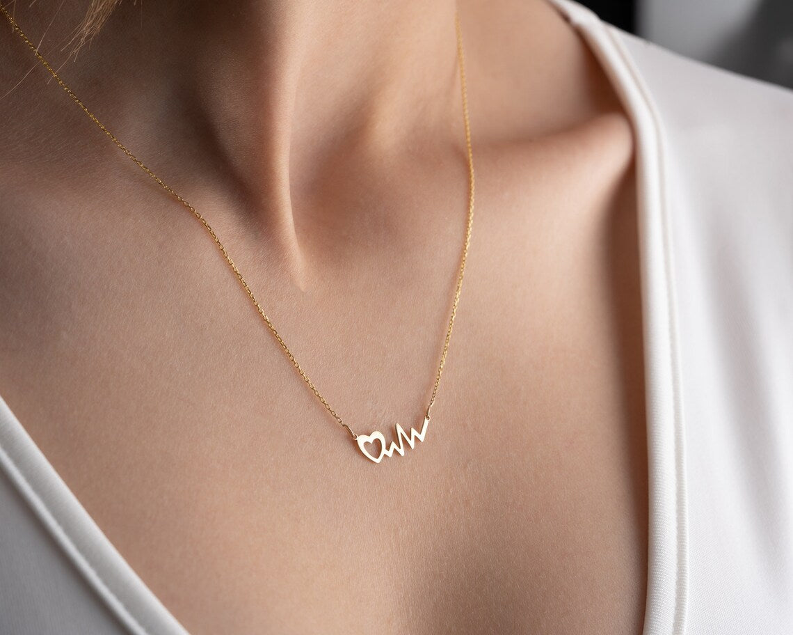 Necklace With Heartbeat | 14k Gold EKG Necklace | Varto Jewelry