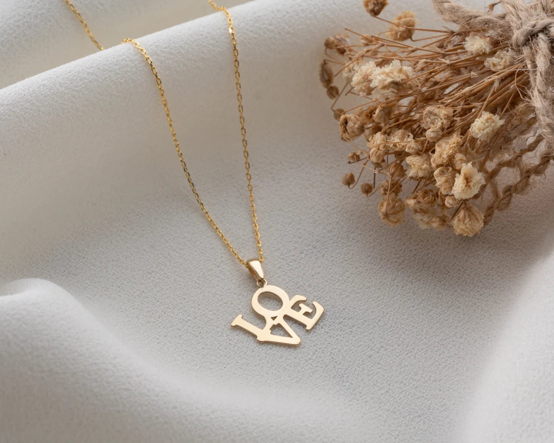 14k Gold Love Necklace | 14k Gold Minimalist Necklace | Varto Jewelry