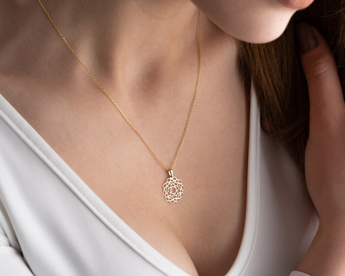 Gold Flower Necklace | 14K Gold Chakra Charm Necklace | Varto Jewelry