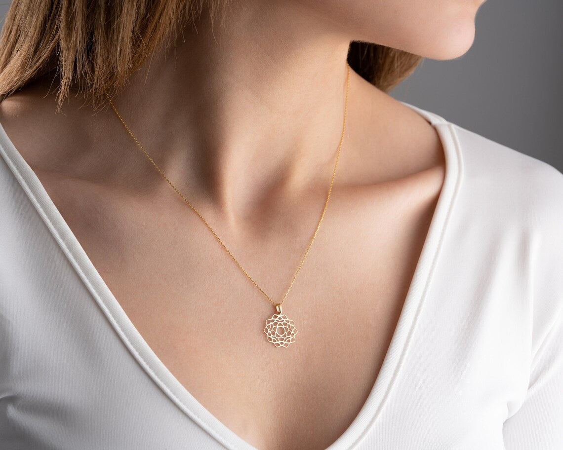 Gold Flower Necklace | 14K Gold Chakra Charm Necklace | Varto Jewelry