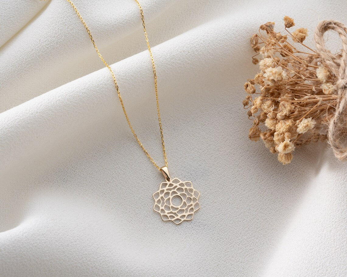 Gold Flower Necklace | 14K Gold Chakra Charm Necklace | Varto Jewelry