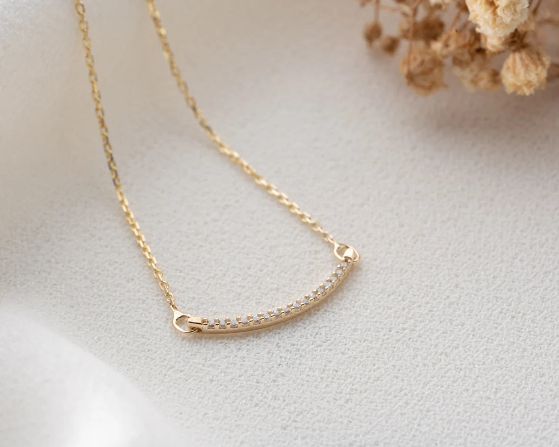 Gold Necklace With Bar | 14k Gold Curve Necklace | Varto Jewelry