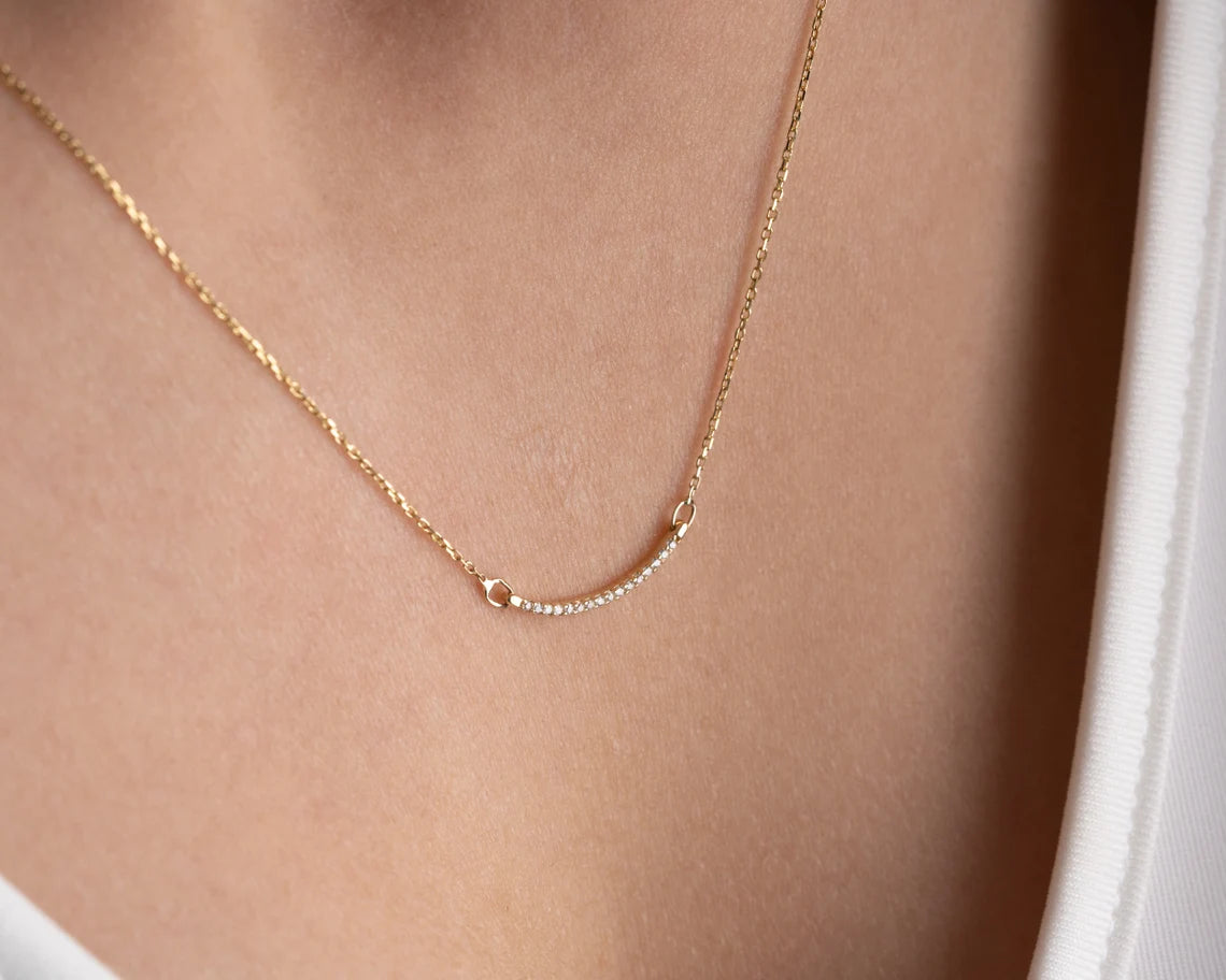 Gold Necklace With Bar | 14k Gold Curve Necklace | Varto Jewelry