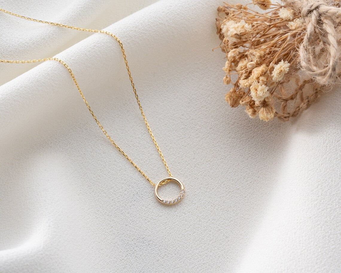 Necklace With A Circle | 14k Gold Open Circle Necklace | Varto Jewelry