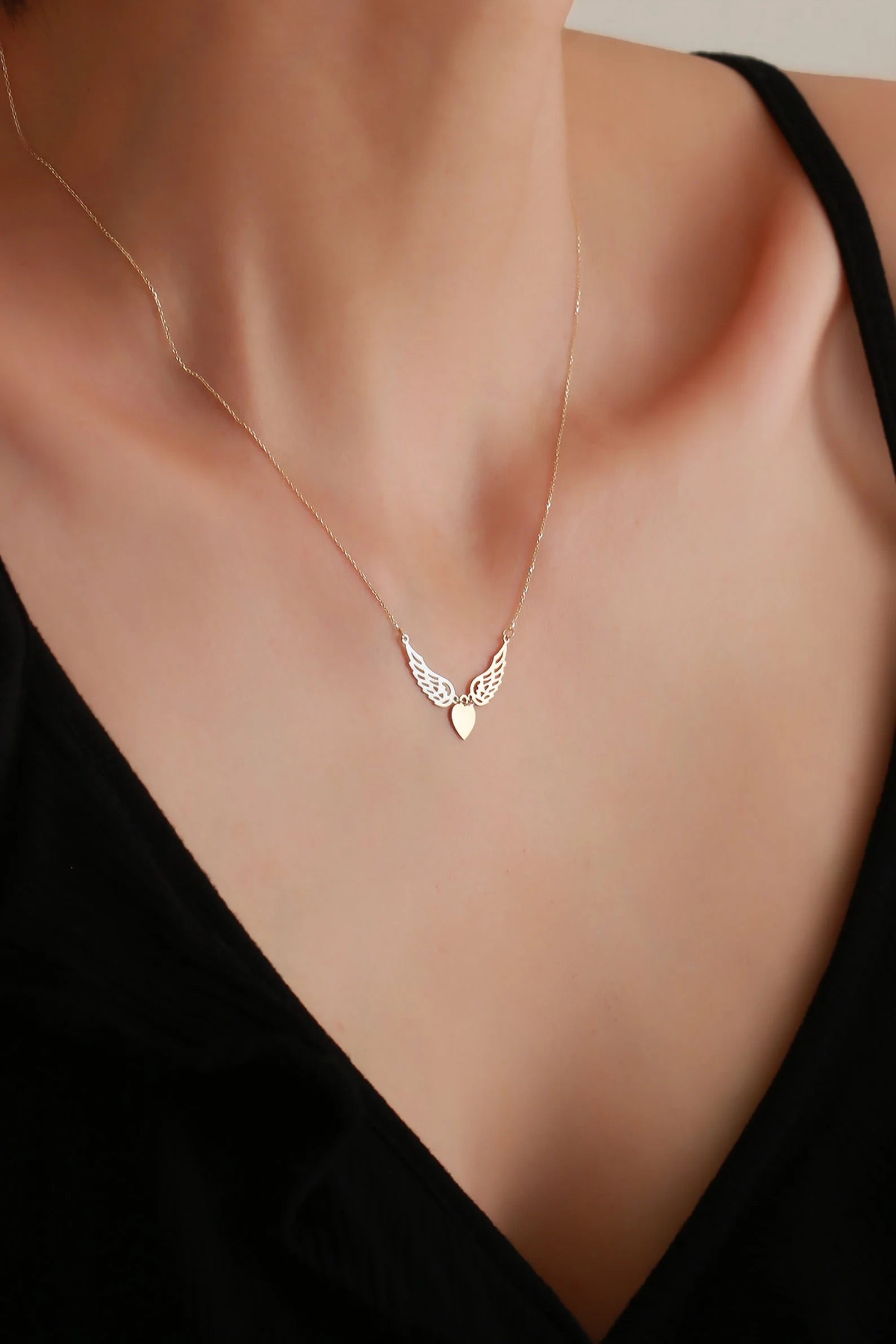 14K Solid Gold Angel's Wing Necklace