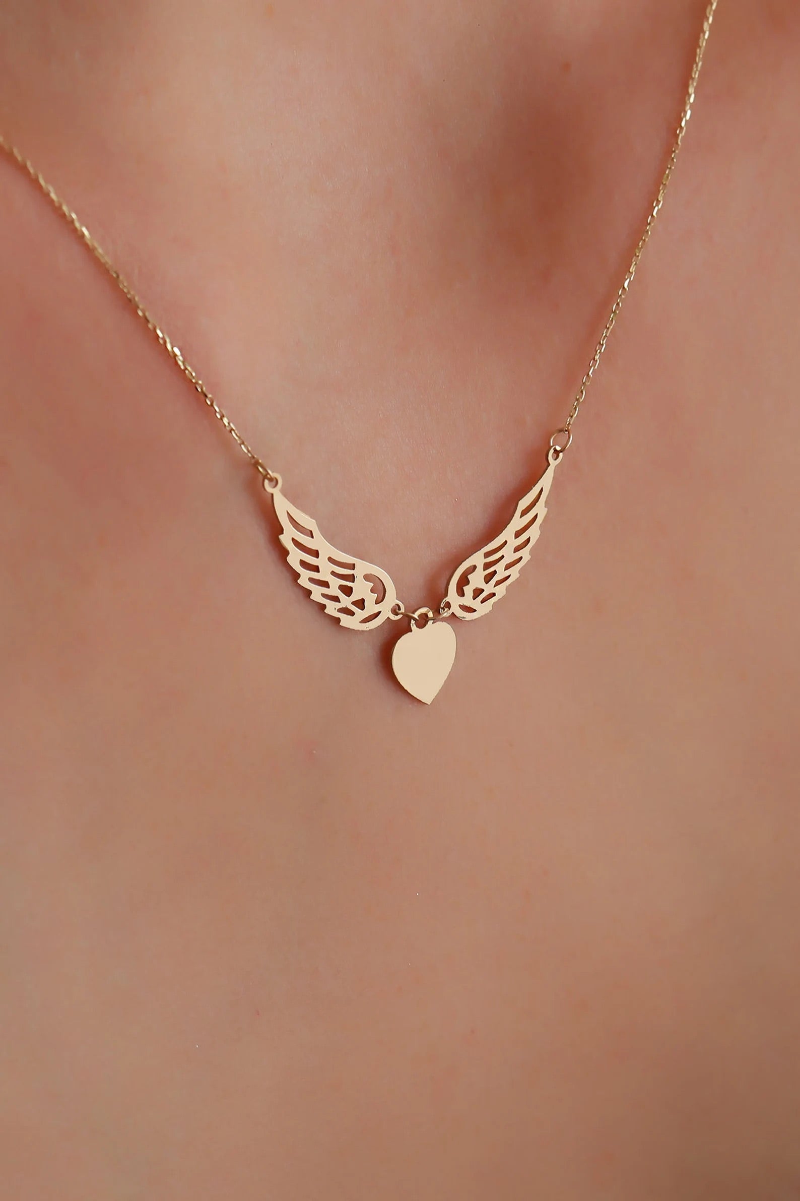 14K Solid Gold Angel's Wing Necklace