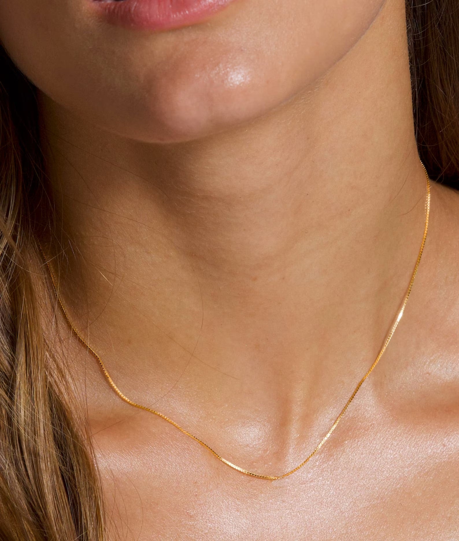 Solid 14K Gold Box Chain Necklace for Layering