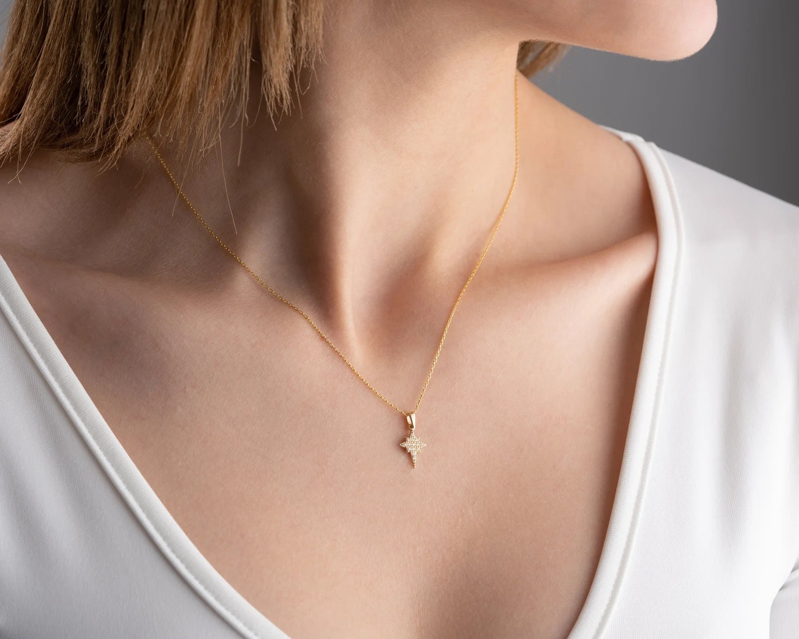 14K Gold Celestial North Star Necklace