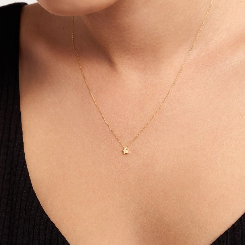 "14k Solid Gold Dainty Star Pendant Necklace." - My Store