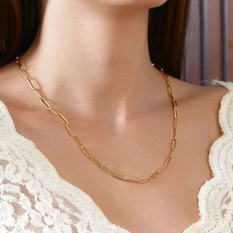 Fancy Gold Necklace | 14K Gold Paperclip Chain Necklace| Varto Jewelry