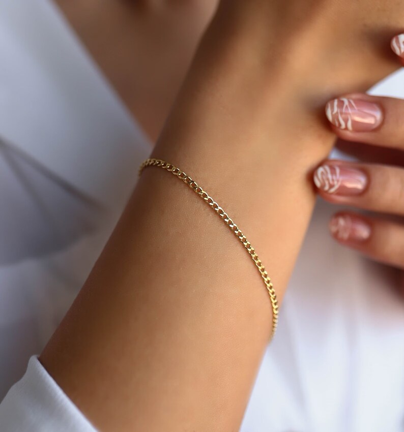 Gold Cuban Link Bracelet | 14K Gold Curb Chain Bracelet| Varto Jewelry