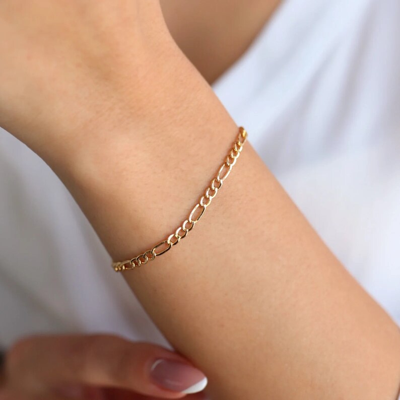 14k Gold Figaro Chain Bracelet | ITALIAN Gold Bracelet | Varto Jewelry