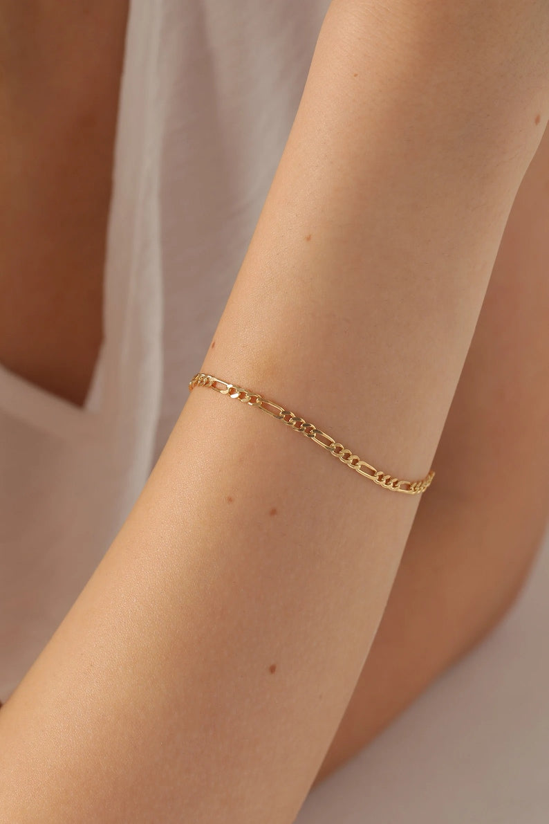14k Gold Figaro Chain Bracelet | ITALIAN Gold Bracelet | Varto Jewelry