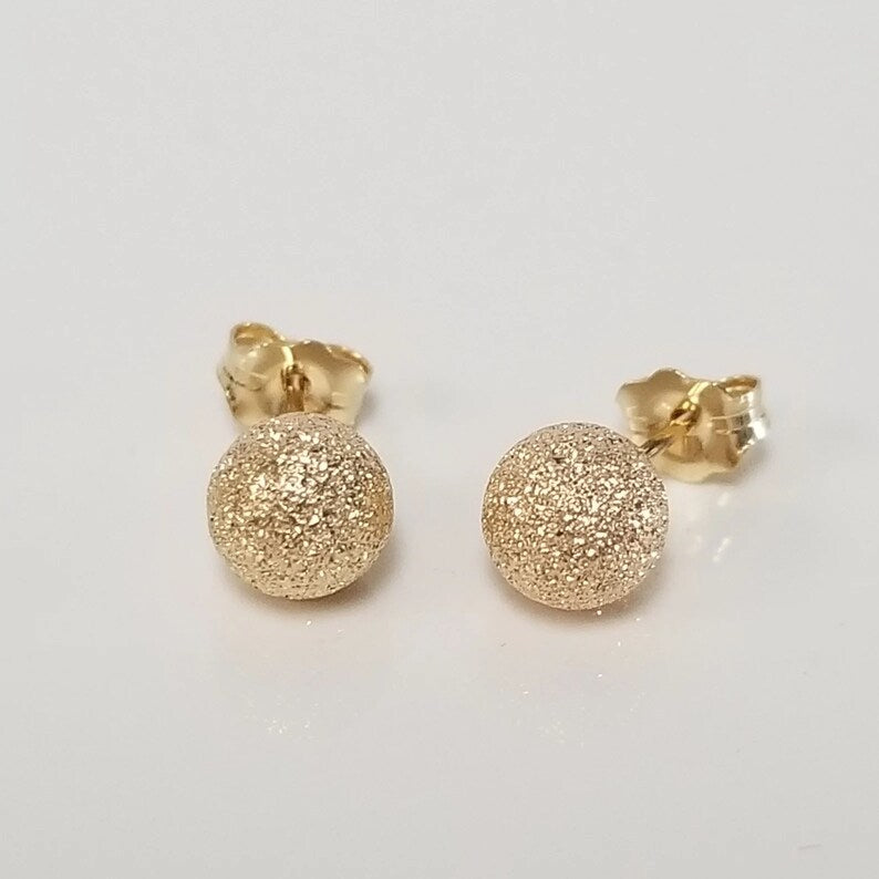 Gold Ball Stud Earrings |14K Solid Yellow Gold Stardust| Varto Jewelry