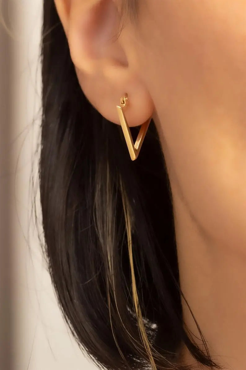 Triangle Hoop Earrings | Solid 14K Gold Hoop Earrings | Varto Jewelry