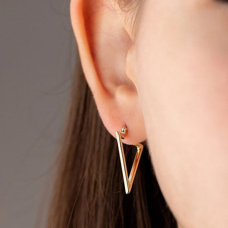 Triangle Hoop Earrings | Solid 14K Gold Hoop Earrings | Varto Jewelry