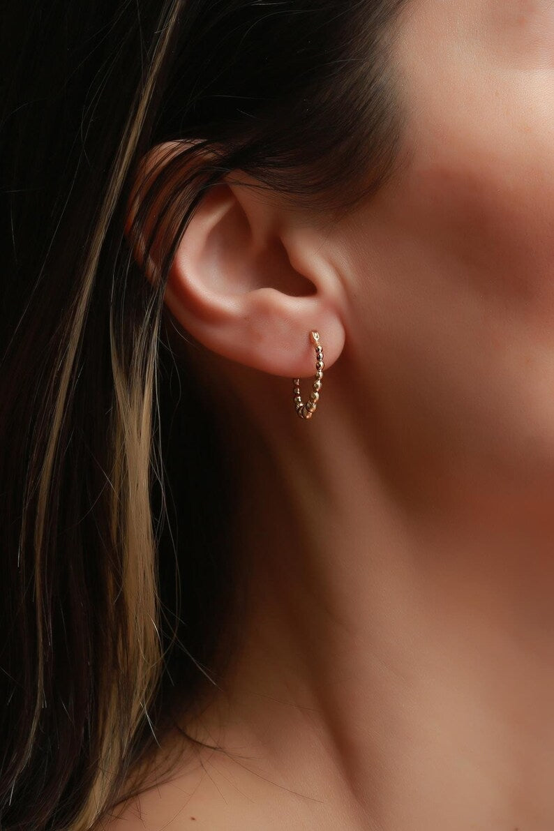 Beaded Hoop Earrings | Solid 14K Gold Hoop Earrings | Varto Jewelry