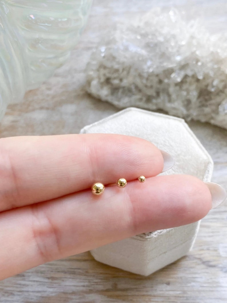 Gold Ball Stud Earrings | 14K Gold Ball Earring Studs | Varto Jewelry