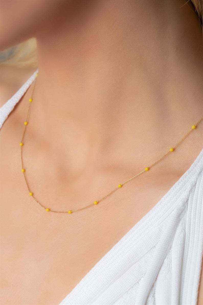 14k Gold Choker Necklace | Dainty Bead Chain Choker | Varto Jewelry