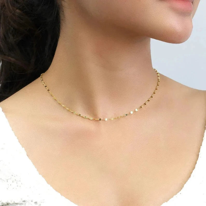 Sparkle Chain Necklace | 14K Gold Twisted Mirror Chain | Varto Jewelry