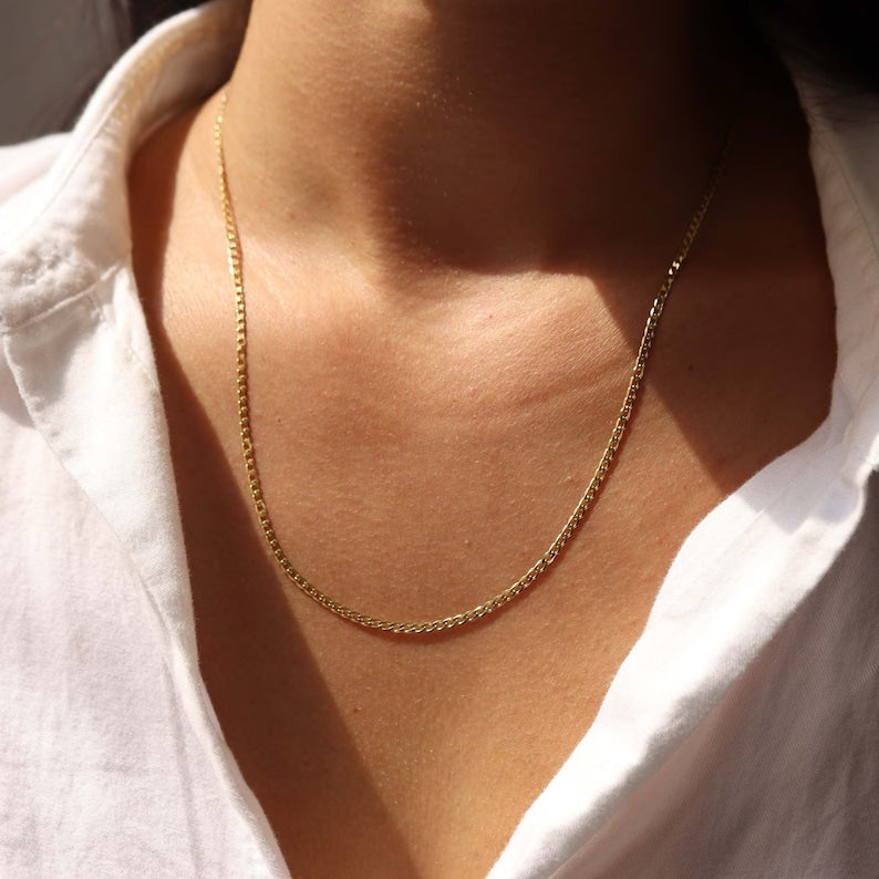 Curb Chain Necklace | 14K Gold Curb Cuban Link Chain | Varto Jewelry