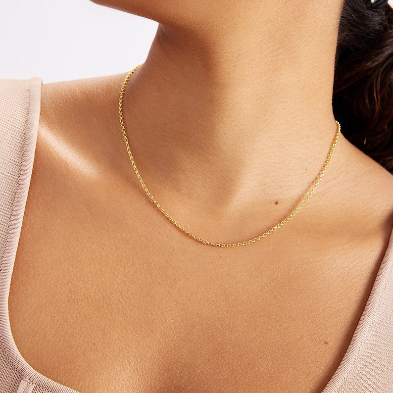 Solid 14K Gold Rolo Cable Chain, 14K Gold Rolo Link Chain Necklace - My Store