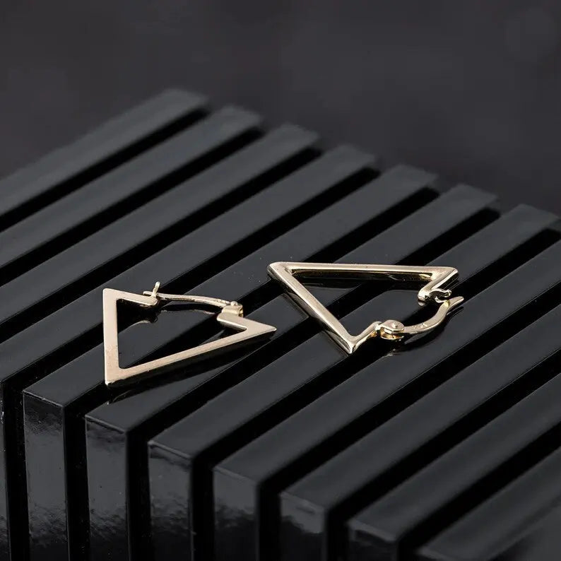 Triangle Hoop Earrings | Solid 14K Gold Hoop Earrings | Varto Jewelry