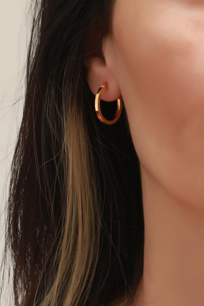Real Gold Hoop Earrings | 14K Textured Hoop Earrings | Varto Jewelry