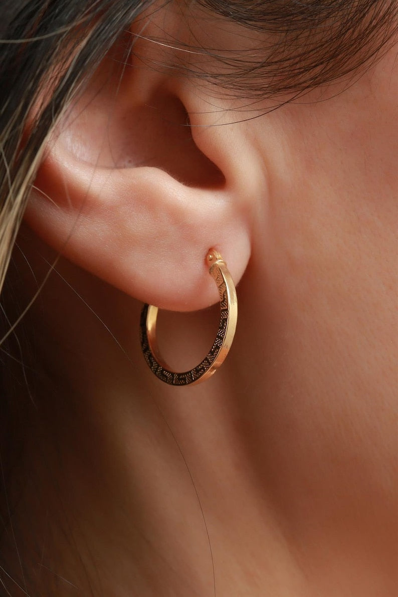 Real Gold Hoop Earrings | 14K Textured Hoop Earrings | Varto Jewelry