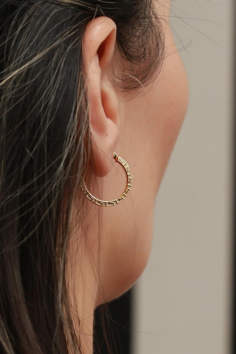 Real Gold Hoop Earrings | 14K Textured Hoop Earrings | Varto Jewelry