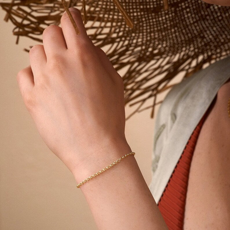 14k Gold Rolo Chain Bracelet | Diamond Cut Bracelet | Varto Jewelry